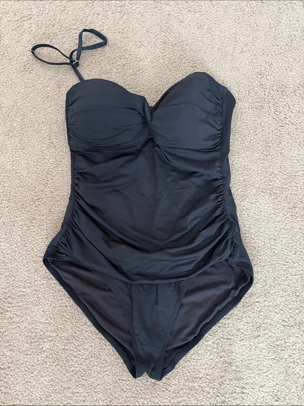 Anne Cole one piece swimsuit size 12 black bandeau with strap molded cups